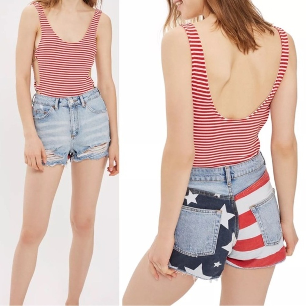 Topshop MOTO American Flag High Rise Mom Denim Shorts Size 8 EU 36 NWT